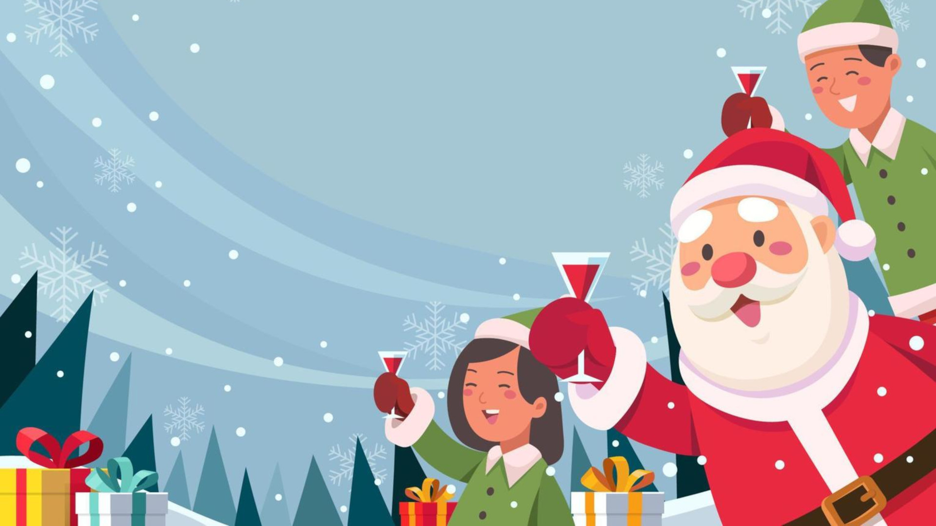 Santa and Elves lifting there glasses to say cheers