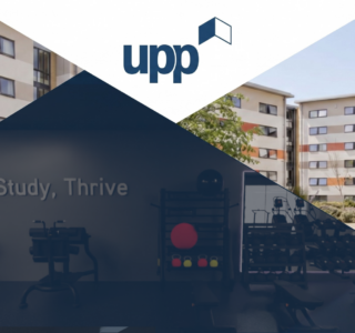 banner with UPP halls of residence and image of the gym